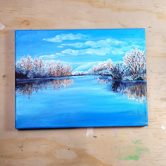 冬の湖の風景 アクリル画 - Etsy 日本
