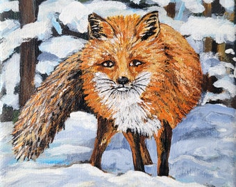 original Acrylic winter painting - Fox 2