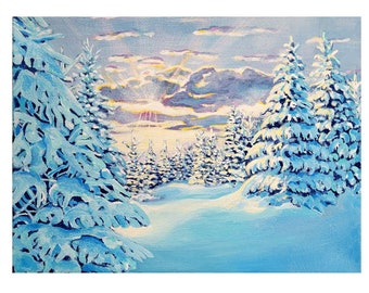 Original Winter snow Acrylic Landscape Painting