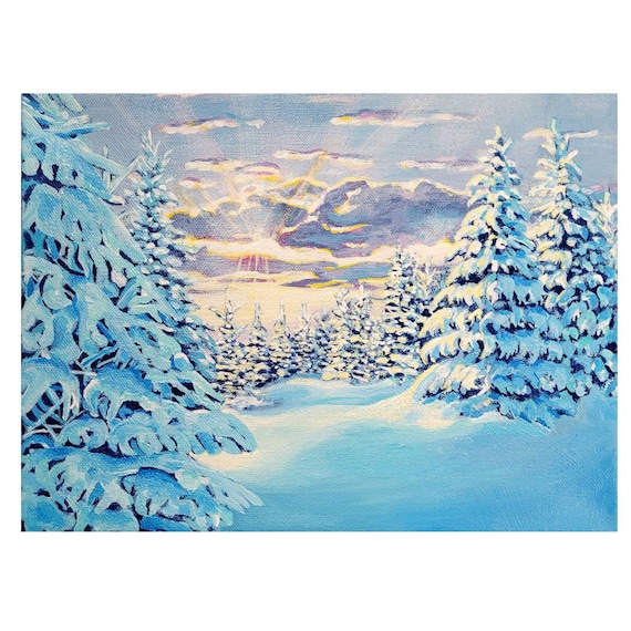オリジナル冬の雪のアクリル風景画 - Etsy 日本