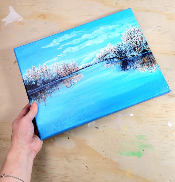 冬の湖の風景 アクリル画 - Etsy 日本