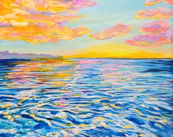 夕日の海オリジナルアクリル画 - Etsy 日本
