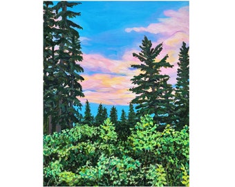 Summer Sunset mountain Landscape Acrylic Painting