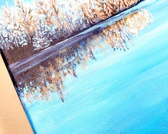 冬の湖の風景 アクリル画 - Etsy 日本