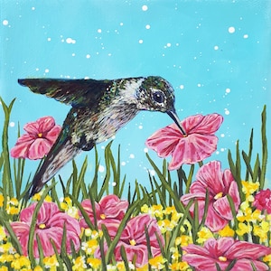 Hummingbird Flower Garden Acrylic Painting