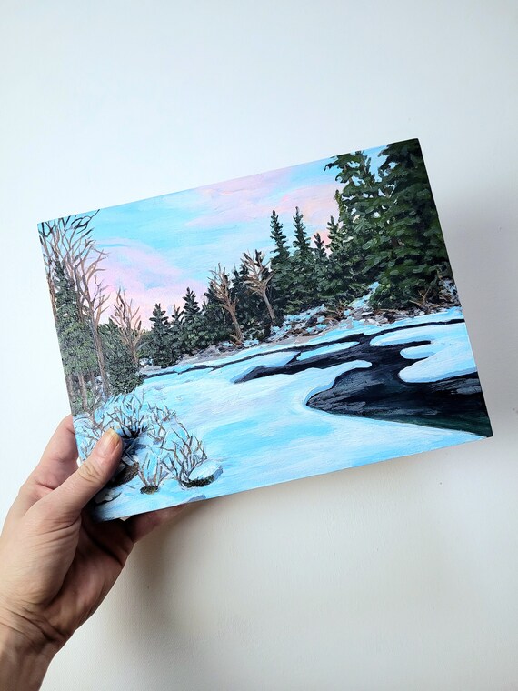 冬の夕焼け風景オリジナルアクリル画 - Etsy 日本