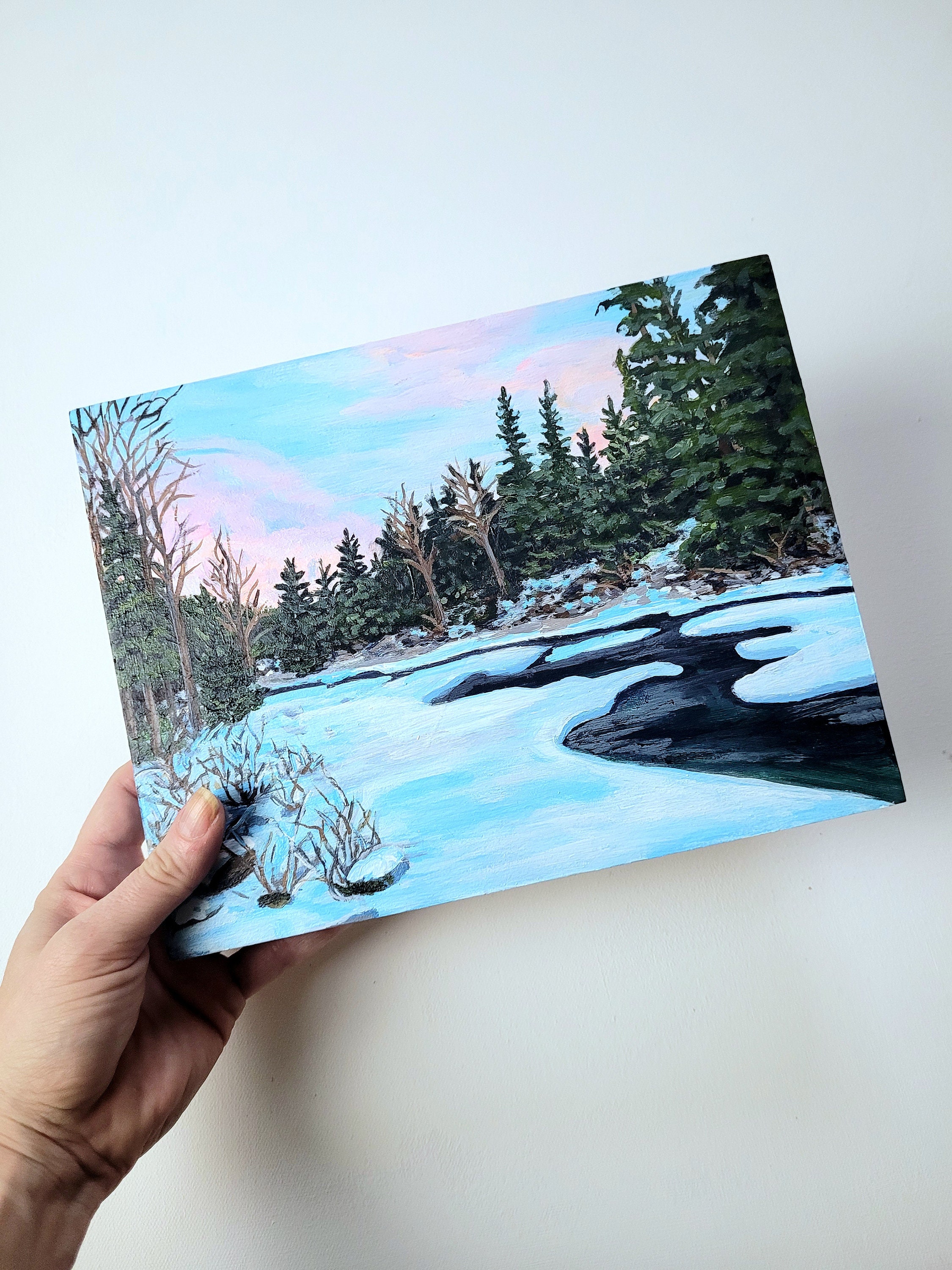 冬の夕焼け風景オリジナルアクリル画 - Etsy 日本