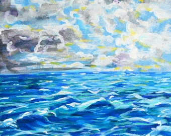 題名夕焼けの海、作者 Kim 、版画Ｎｏ．8/100です。 アクリル製夕焼けの海の絵画 | オリジナル手描き 4