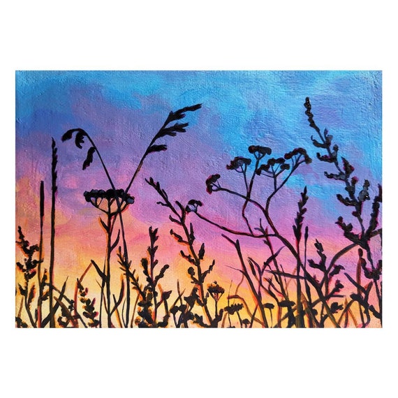 Silhouette Sunset Oil Painting Original Fine Art 4X4 Inch Mini Canvas Small  Nature Artwork Landscape Decor -  Denmark