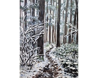 Pintura acrílica original de paisaje de invierno.