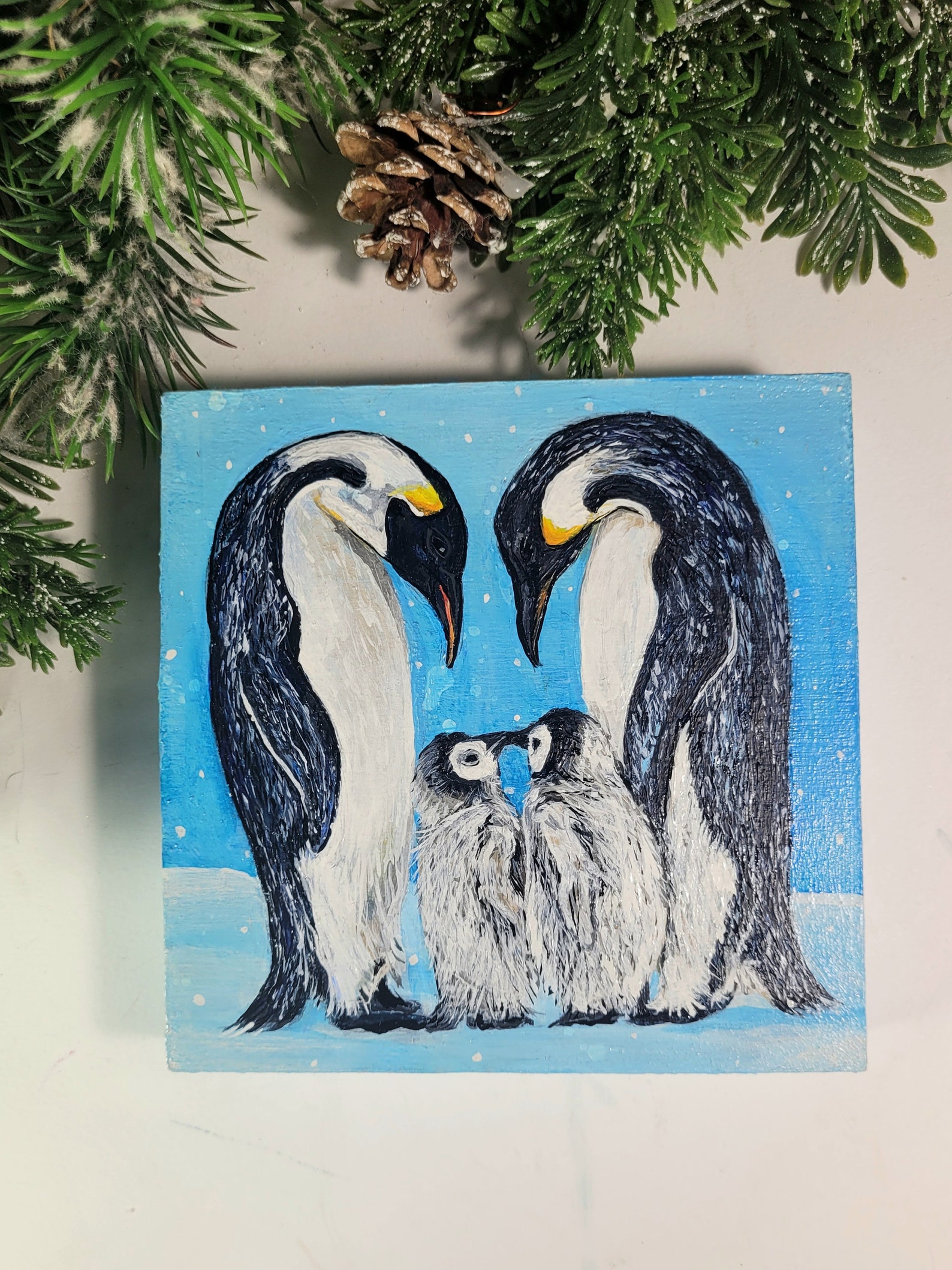 Penguin Original Acrylic Painting Penguin Family - Etsy