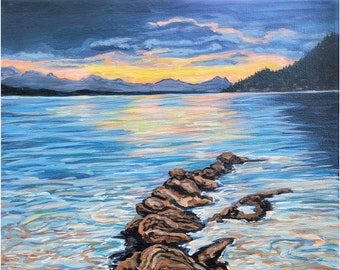 アクリル製夕焼けの海の絵画 | オリジナル手描き 4