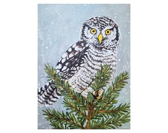 Peinture acrylique originale de hibou d'hiver