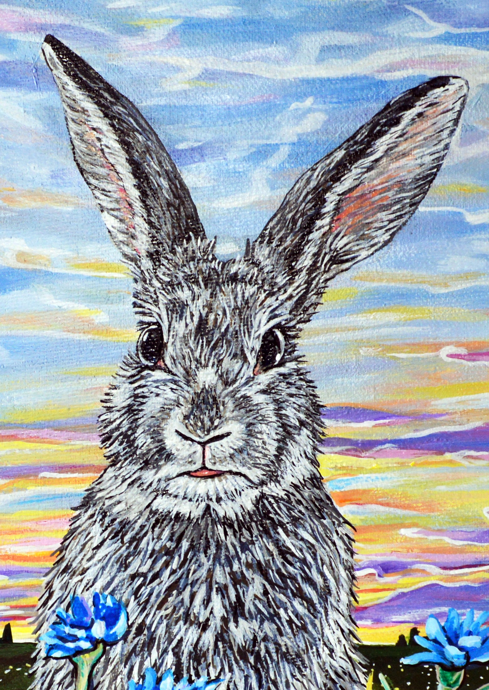 Bunny Rabbit Acrylic Painting - Sunrise Bunny - Etsy