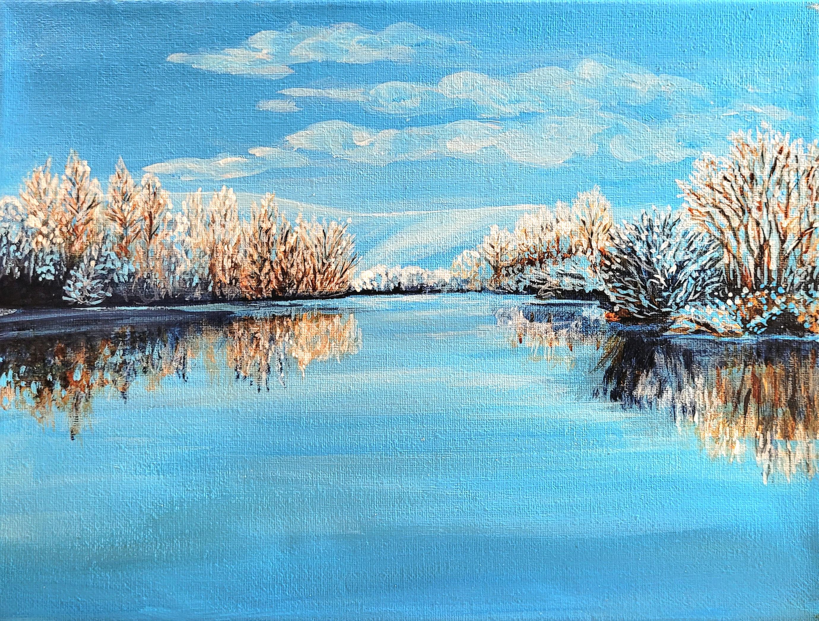 冬の湖の風景 アクリル画 - Etsy 日本
