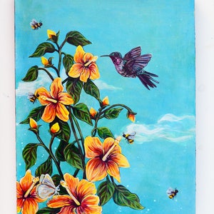 Original Hummingbird Acrylic Painting - Pollinators