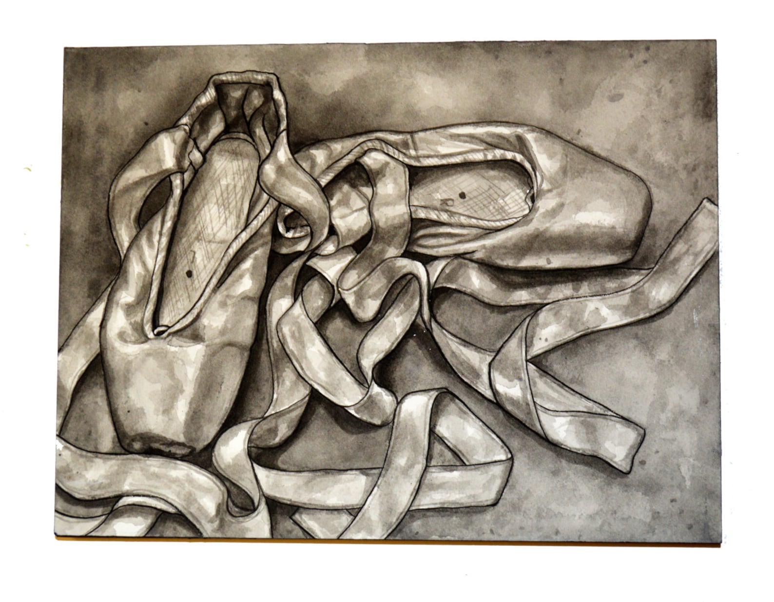 original ink ballet painting - pointe shoes 1