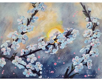 油絵 油彩  絵 絵画【Çherry blossom road】 Beautiful Cherry Blossoms Road Acrylic Painting (canvas size