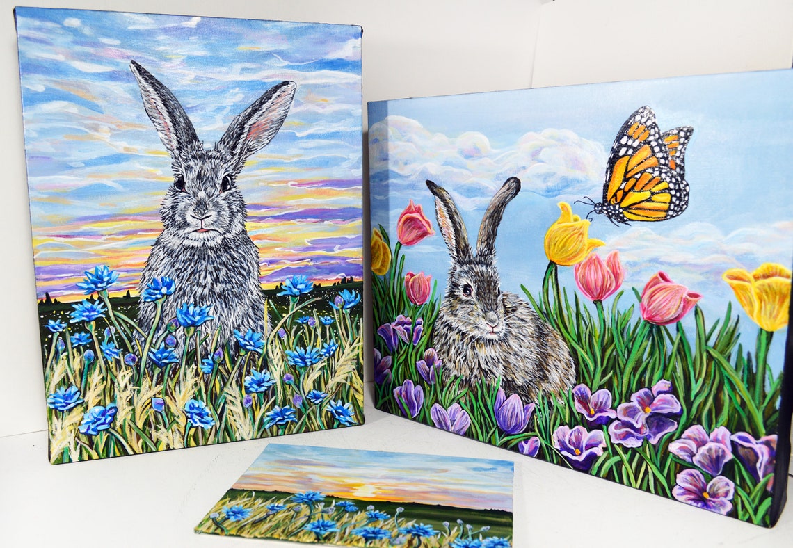 Bunny Rabbit Acrylic Painting - Sunrise Bunny - Etsy
