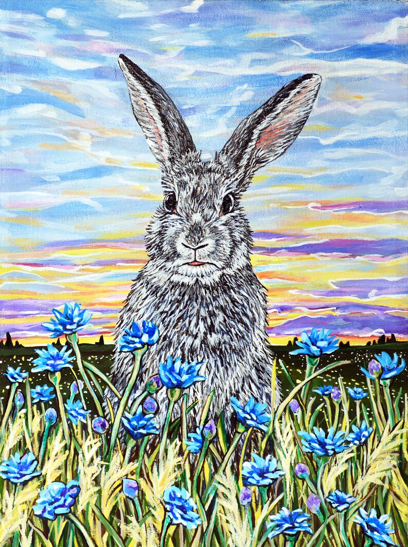 Bunny Rabbit Acrylic Painting Sunrise Bunny Etsy