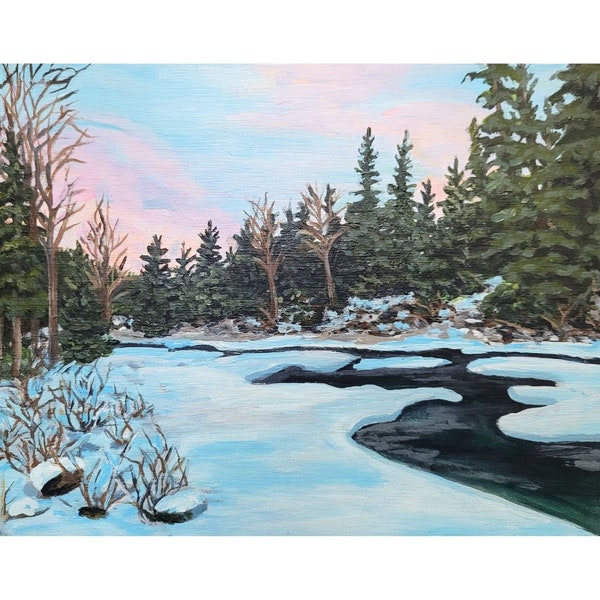 Winter sunset Landscape original acrylic painting