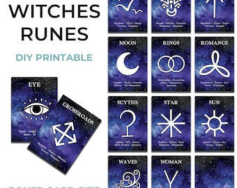Witches Runes Oracle Deck – DIY Printable Cards & Guidebook (Digital Download)