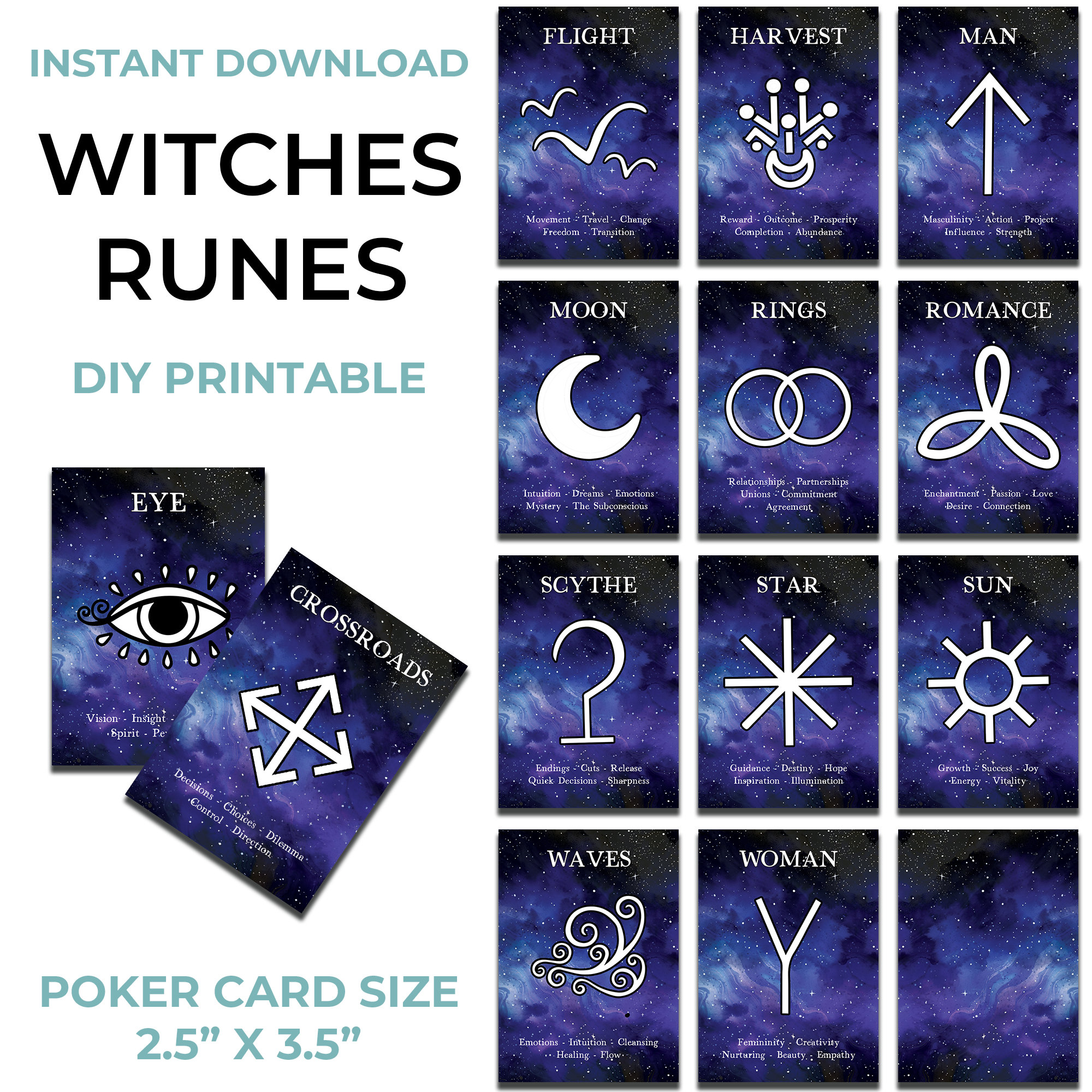 Witches Runes DIY Oracle Deck - Instant Download - Printable