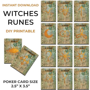 Runes de sorcières DIY Oracle Deck - Téléchargement instantané - Imprimable PDF JPG Cartes de runes de sorcière - Guide des runes de sorcière - Ebook Signification des runes de sorcière