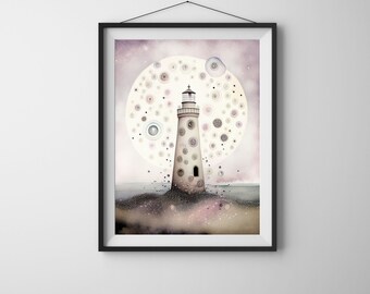 Beacon of Hope Lighthouse - Art Print, Digital Download Art, Wall Decor, Ocean, Sea, Esoteric, Witchcraft, Wicca