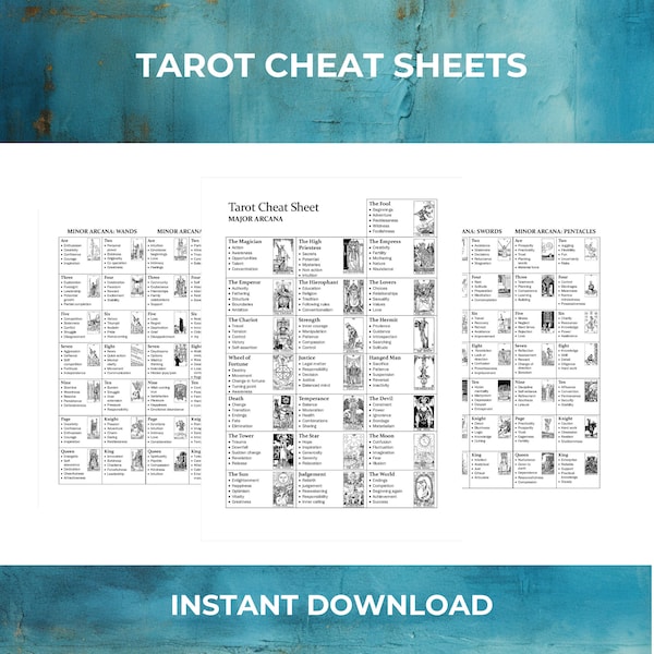 Tarot Cheat Sheet - Instant Download - Printable PDF Tarot Quick Reference Guides - A4 and US Letter Sizes - Cheatsheet - Tarot Card Meaning