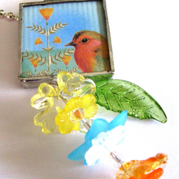 Glass Art Pendant - Hope is the thing with feathers - Two sided soldered art glass