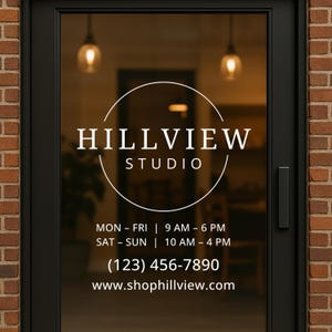 Custom Business Name and Hours Decal – Vinyl Storefront Window Sign – Company Logo with Store Hours for Glass Door or Shop Front