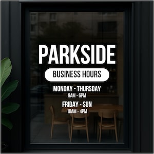 Custom Business Logo and Hours Decal – Vinyl Storefront Window Sign – Company Logo with Store Hours for Glass Door or Shop Front