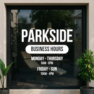 Custom Business Logo and Hours Decal – Vinyl Storefront Window Sign – Company Logo with Store Hours for Glass Door or Shop Front