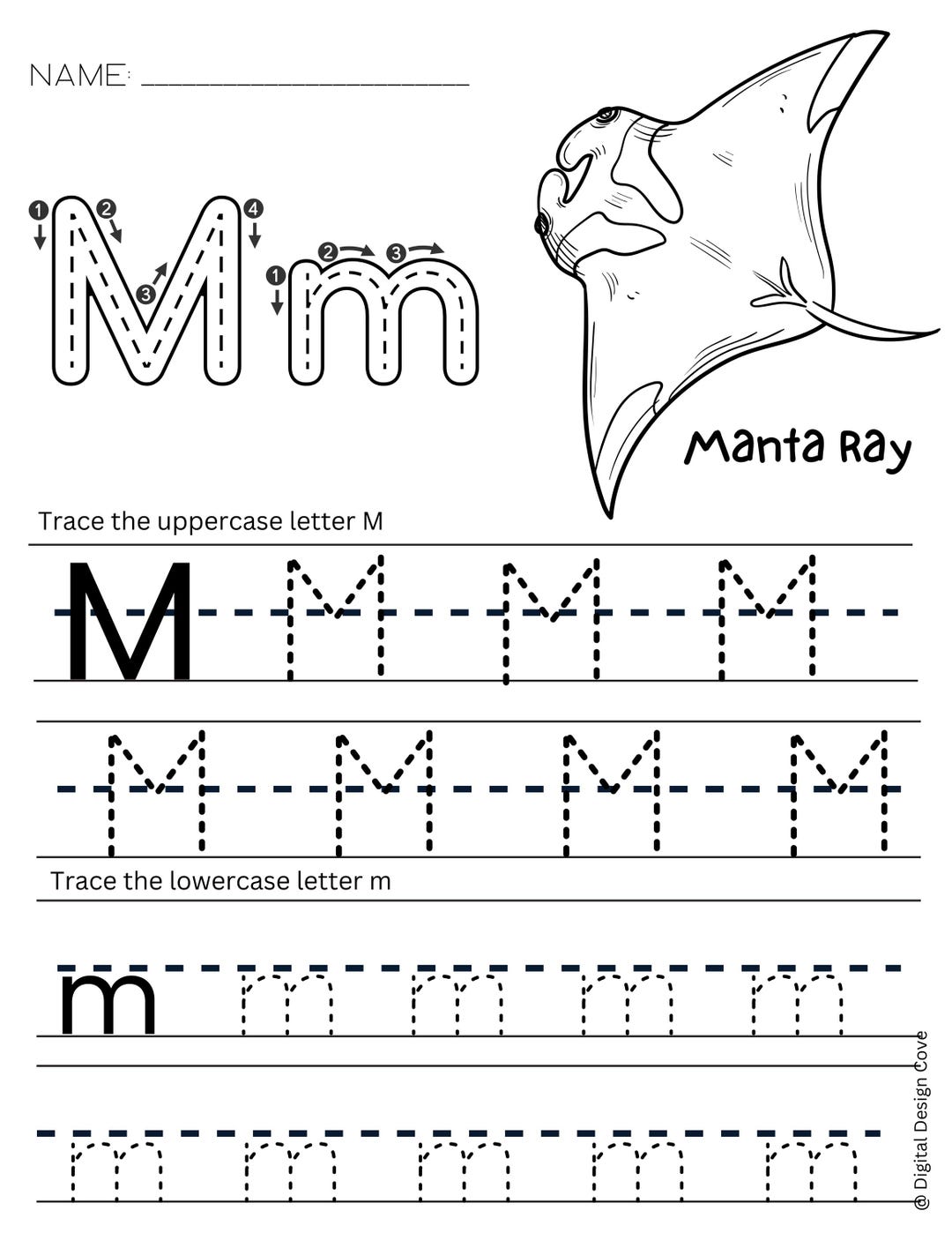 OCEAN Traceable Letters Worksheets (M,N,O) - Etsy