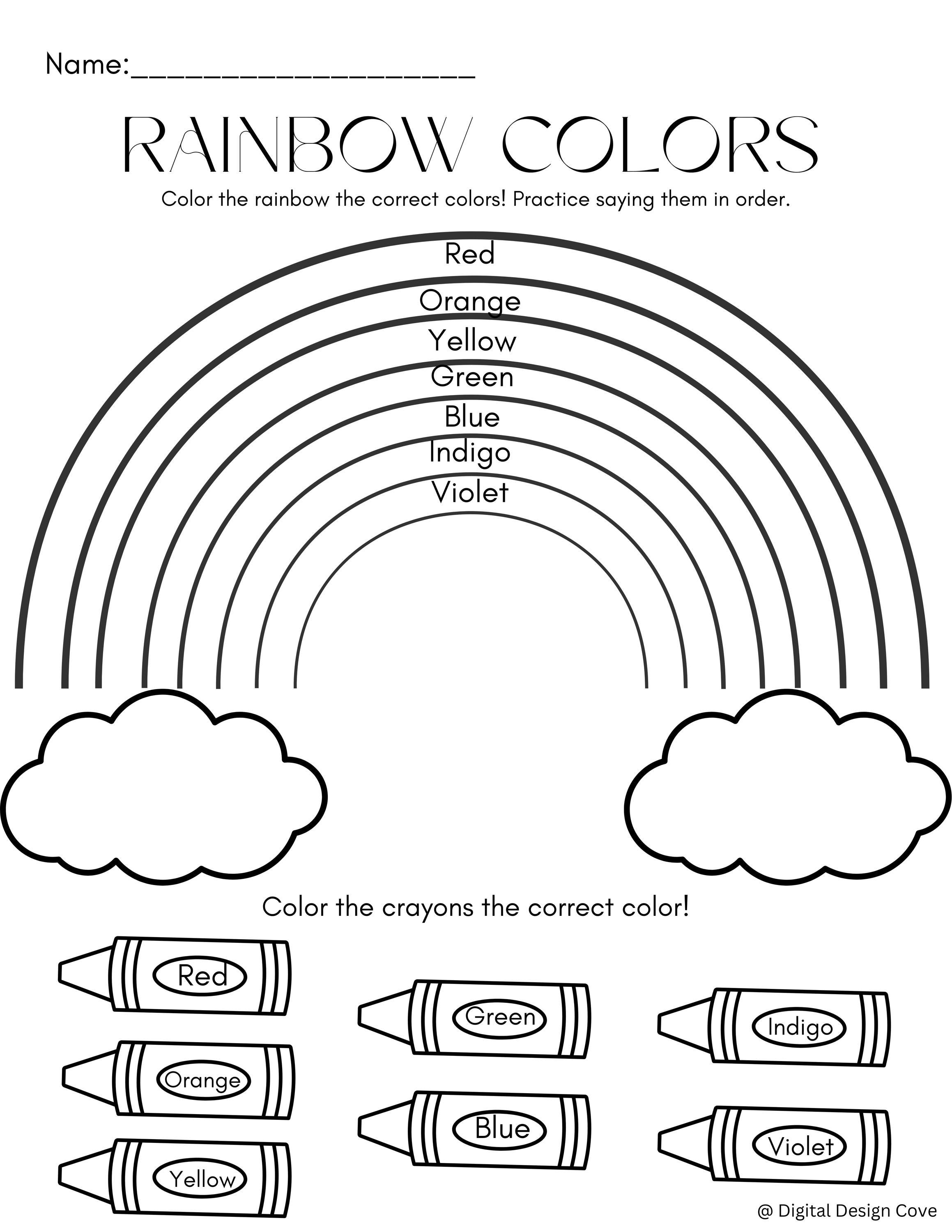 RAINBOW Colors Worksheet - Printable - Etsy