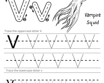 Arkusze ćwiczeń z literami do śledzenia OCEAN (V, W, X)