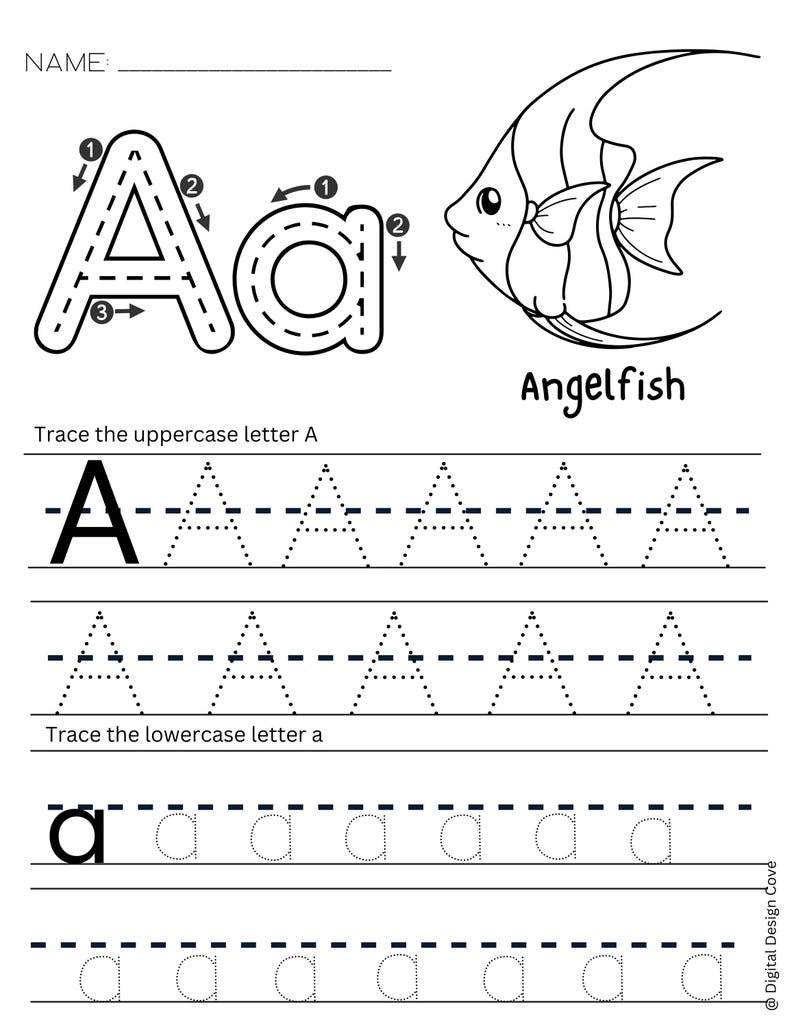 OCEAN Traceable Letters Worksheets (A,B,C) - Etsy
