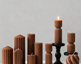 Vela de pilar de cera de abejas y soja acanalada hecha a mano, decoración perfumada para el hogar