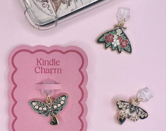 Floral Moth Gothic Kindle Dust Plug Charm | Limited Bookish Charm