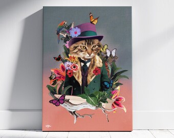 カラフルな花柄のカスタム抽象ペットポートレート、ユニークな手作りアート作品