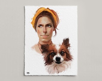 Custom Mum and Pet Drawing • Custom Two-Person Digital Portrait • Unique Illustrated Gift