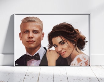 カスタムカップルポートレートイラスト バレンタインデーギフト ロマンチックな愛のウォールアート