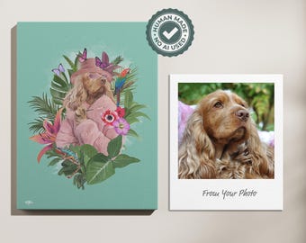 Custom Abstract Pet Portrait in Modern Floral Style, Unique Handmade Artwork
