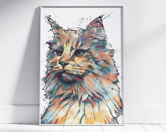 モダンでカラフルなスタイルのカスタム抽象的なペットの肖像画、ユニークな手作りアートワーク