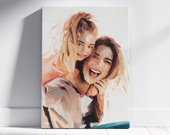 パーソナライズされた母と娘の絵 • カスタム2人デジタルポートレート • ユニークなイラスト入りギフト