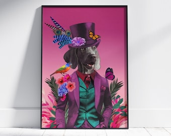 モダンでカラフルなスタイルのカスタム抽象的なペットの肖像画、ユニークな手作りアートワーク