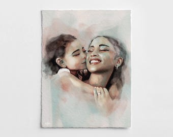 母と娘のカスタムイラスト • 二人のためのパーソナライズされたデジタルポートレート • 特別な家族への贈り物