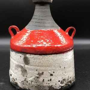 Studio Raku Art Pottery Multi Color Jug. Signed By Artist
