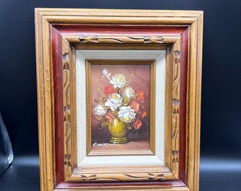 油彩画 Yazawa 1961年 花瓶の花 静物画 油彩画 Yazawa 1961年 花瓶の花